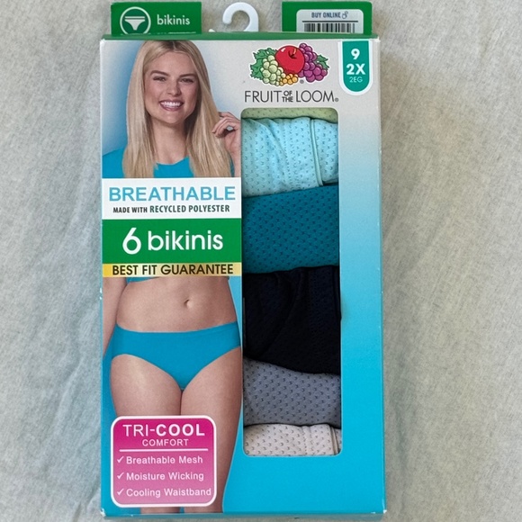 Fruit of the Loom Womens Breathable 6 Bikinis Tri Cool Comfort Underwear Sz 9 2X - Picture 1 of 11